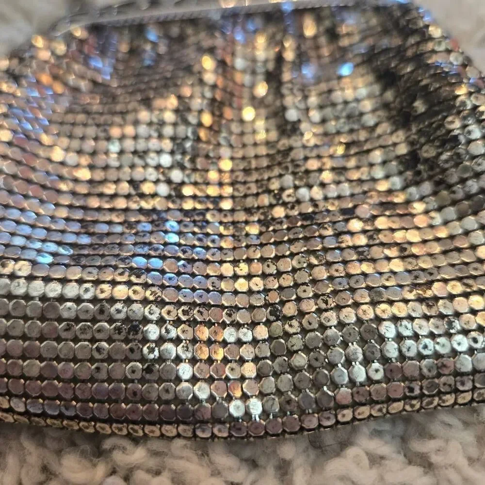 Whiting & Davis Silver Metal Mesh Bag #2957 Lined Vintage 1940s-1950s